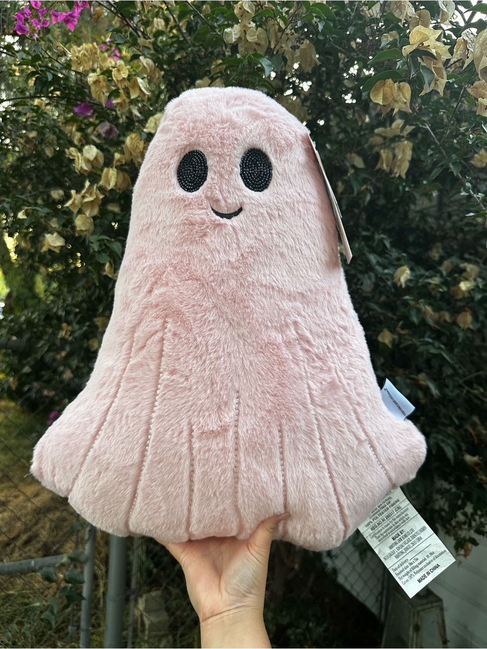 Pink Ghost Faux Fur Decorative Pillow with Beaded Embellishments NWT